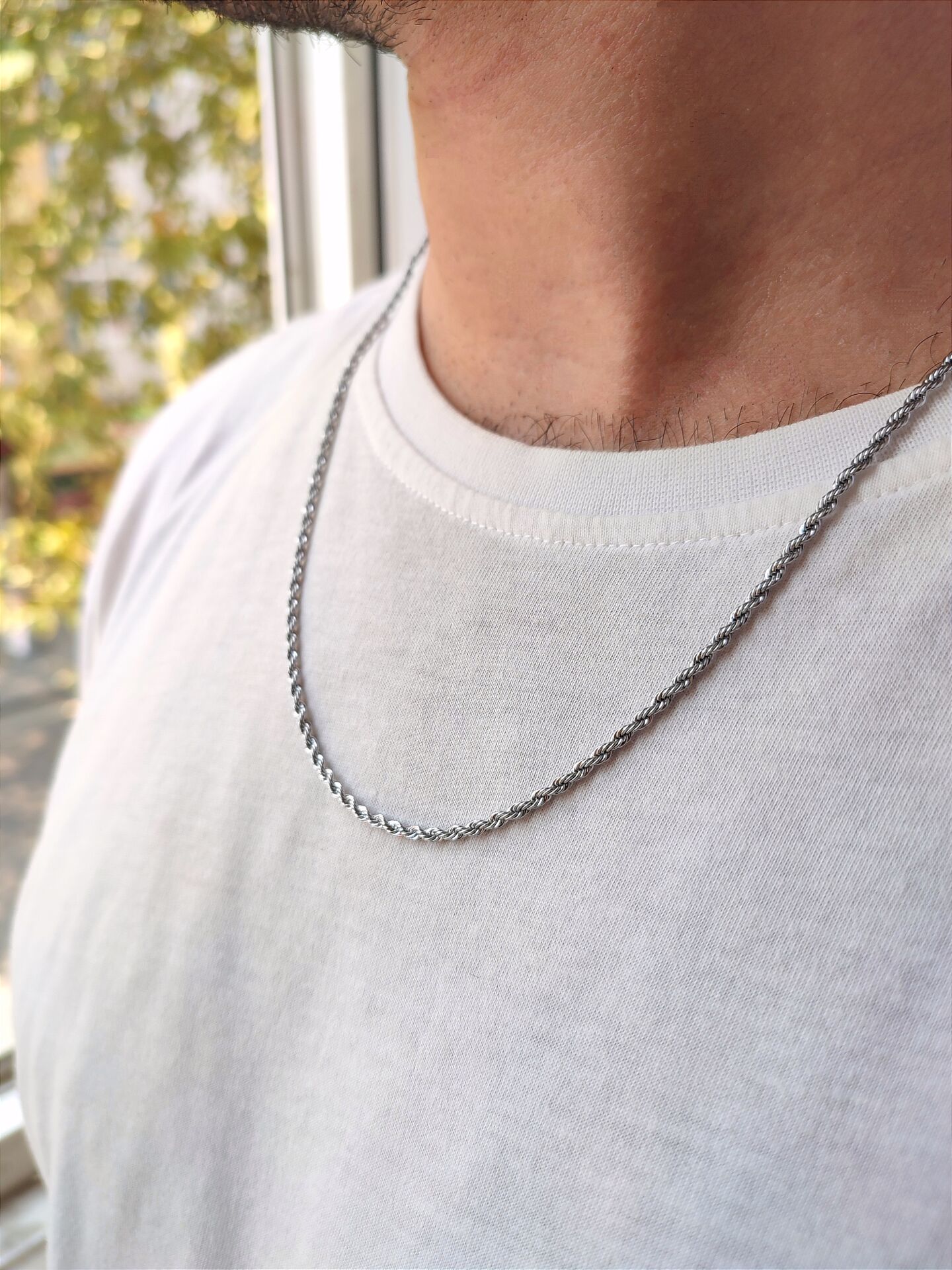 Vog Unisex Vip 2.5 Mm Paslanmaz Çelik Burgu Halat Beyaz Renk  Kolye