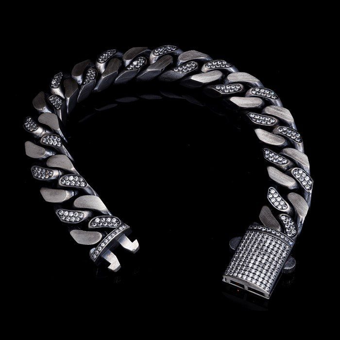 Erkek Gümüş Bileklik - Okside Gurmet Model Zirconia Taşlı Monaco Kilit • Sevgiliye • Eşe • Babaya Bileklik