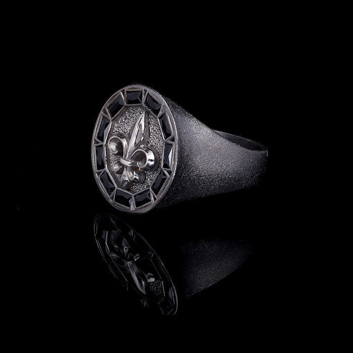 Vog Fleur De Lis Tasarım Siyah Baget Zirconia Taşlı 925 Ayar Gümüş Sevgiliye Eşe  Hediye Yüzük