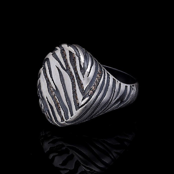 Vog Zebra Tasarım Şampanya Zirconia Taşlı 925 Ayar Gümüş Okside Yüzük