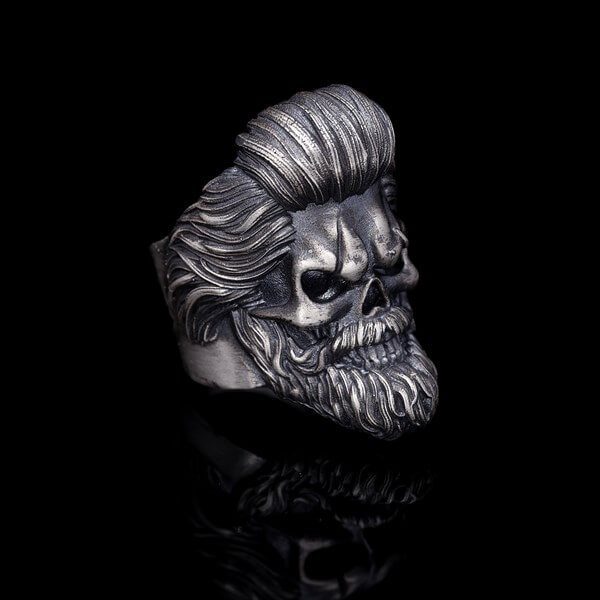 Vog 3d Gotik Sakallı Kafatası Adam 925 Ayar Gümüş Okside Sevgiliye Eşe Babaya Hediye Yüzük
