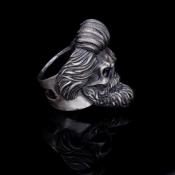 Vog 3d Gotik Sakallı Kafatası Adam 925 Ayar Gümüş Okside Sevgiliye Eşe Babaya Hediye Yüzük
