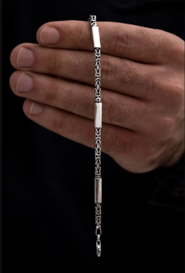Vog Kare Parçalı Erkek Kral 925 Ayar Gümüş Bileklik Künye 3.5mm Orta Kalınlıkta