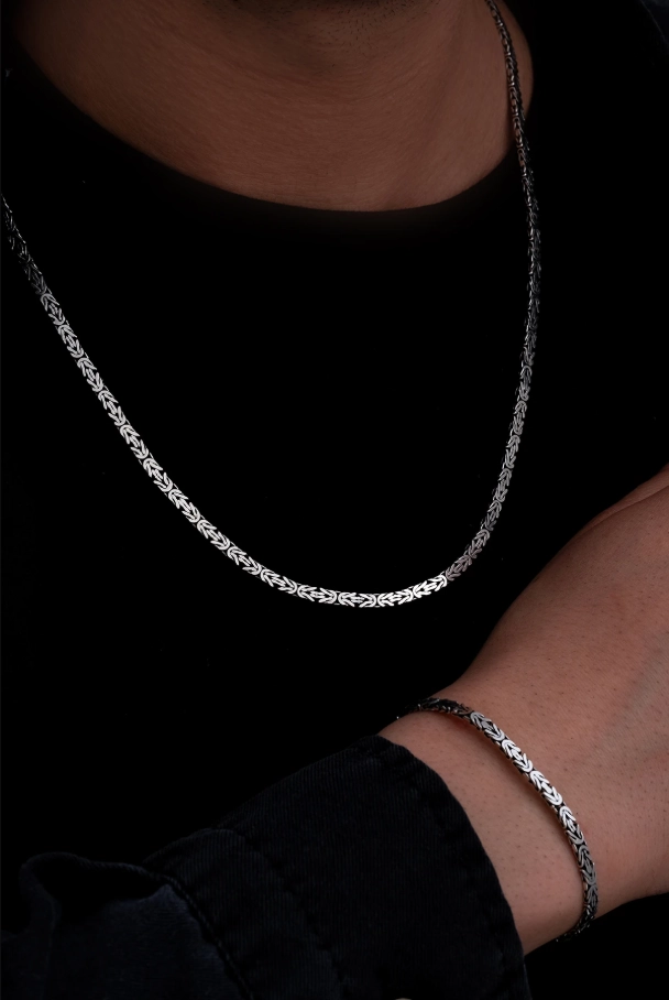 4 mm Dikdörtgen Kesim Yassı Kral Gümüş Set • Işıklı Kutuda • Sevgiliye • Eşe Bileklik Kolye