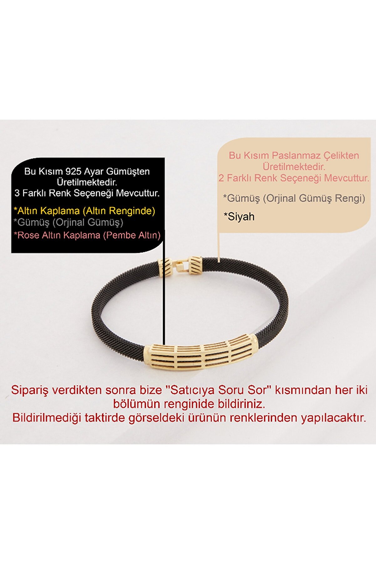 Vog Siyah Çelik V Sarı Gümüş Hediyelik Sevigilye,Babaya,Arkadaşa Şık Tasarım Erkek Bileklik