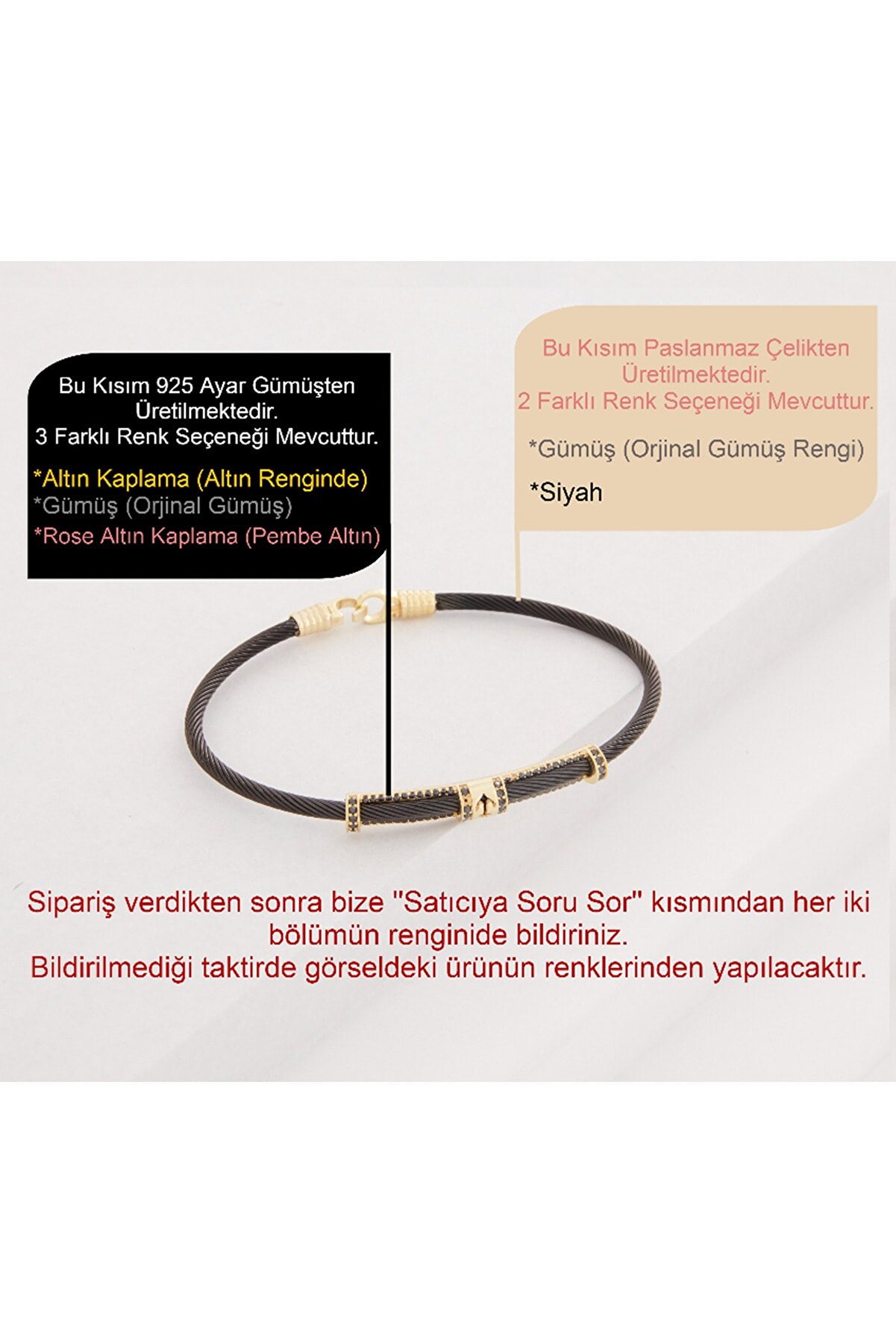 Vog Siyah Çelik V Sarı Gümüş Hediyelik Sevigilye,Babaya,Arkadaşa Şık Tasarım Erkek Bileklik