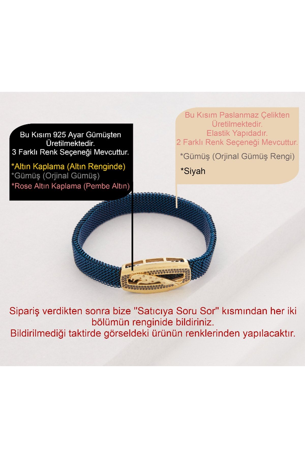 Vog Esnek Çelik V Sarı Gümüş Jaguar Dizayn Hediyelik Sevgiliye,Babaya,Arkadaşa Elastik Bileklik