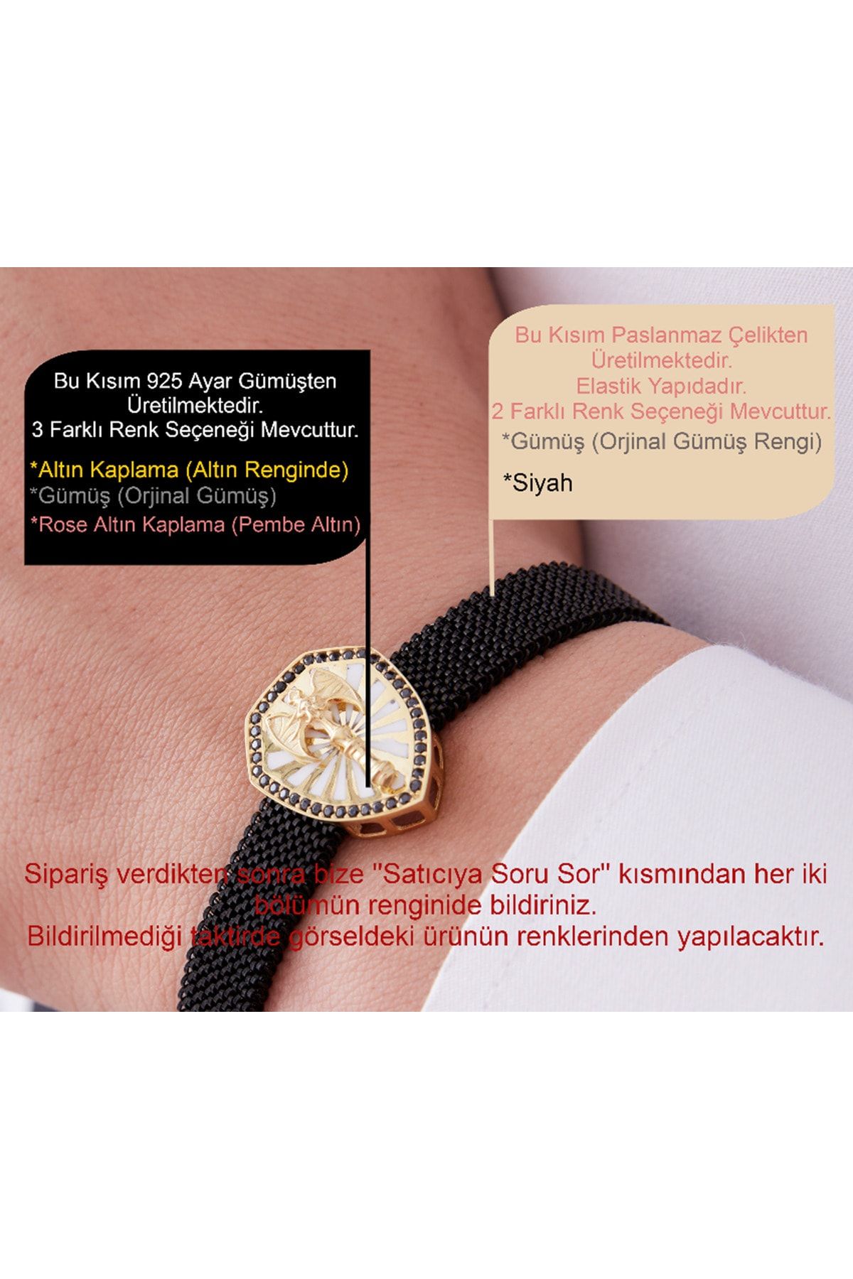 Vog Siyah Esnek Çelik V Sarı Gümüş Balta Figürlü Model Sevgiliye,Babaya,Arkadaşa Bileklik