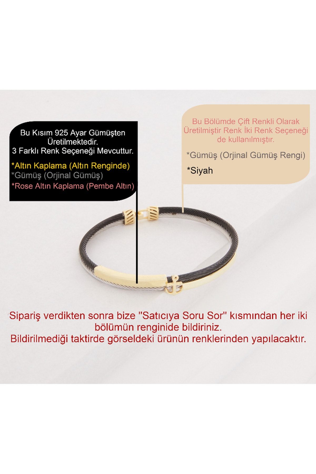 Vog Siyah V Beyaz Çelik Sarı Gümüş Gemici Çapa Dizayn Sevgiliye,Babaya,Arkadaşa Bileklik