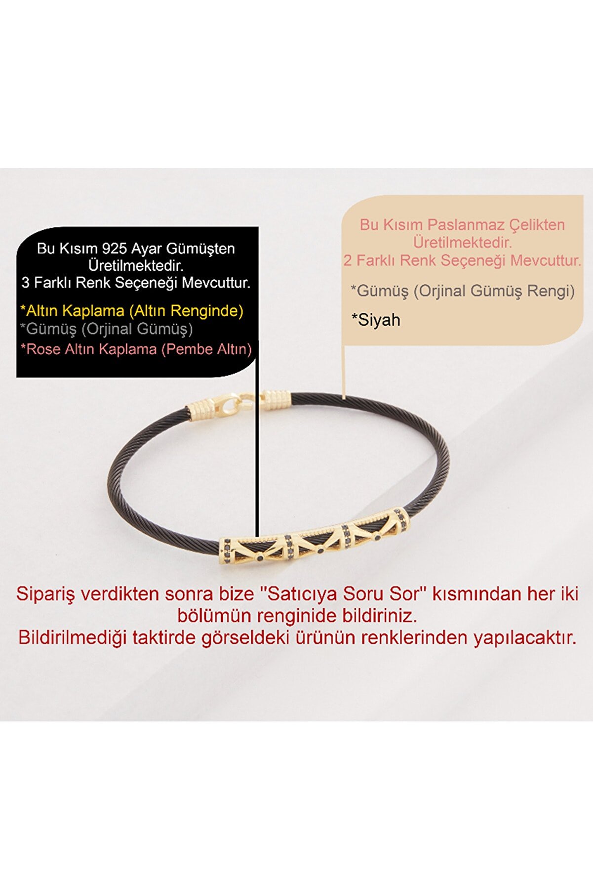 Vog Siyah Çelik V Sarı Gümüş Sevigilye,Babaya,Arkadaşa Siyah Oniks Taşlı Erkek Bileklik