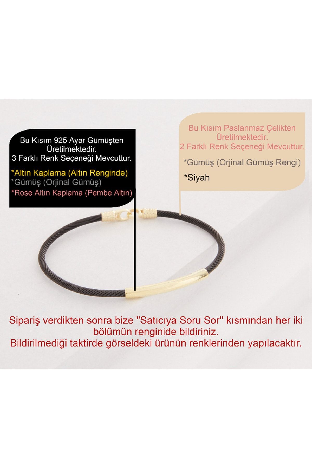Vog Kişiye Özel Siyah Çelik V Sarı Düz Şarniyel Gümüş Hediyelik Sevigilye,Babaya,Arkadaşa Bileklik