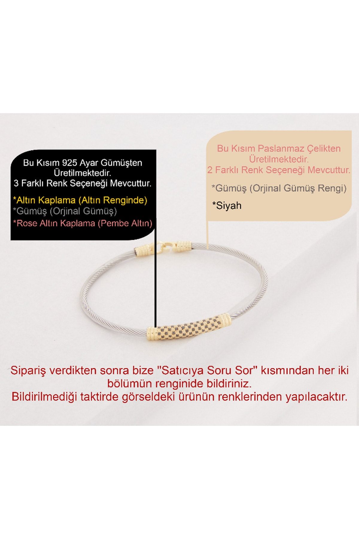 Vog Beyaz Çelik Sarı Gümüş Hediyelik Sevgiliye,Babaya,Arkadaşa Siyah Oniks Taşlı Bileklik