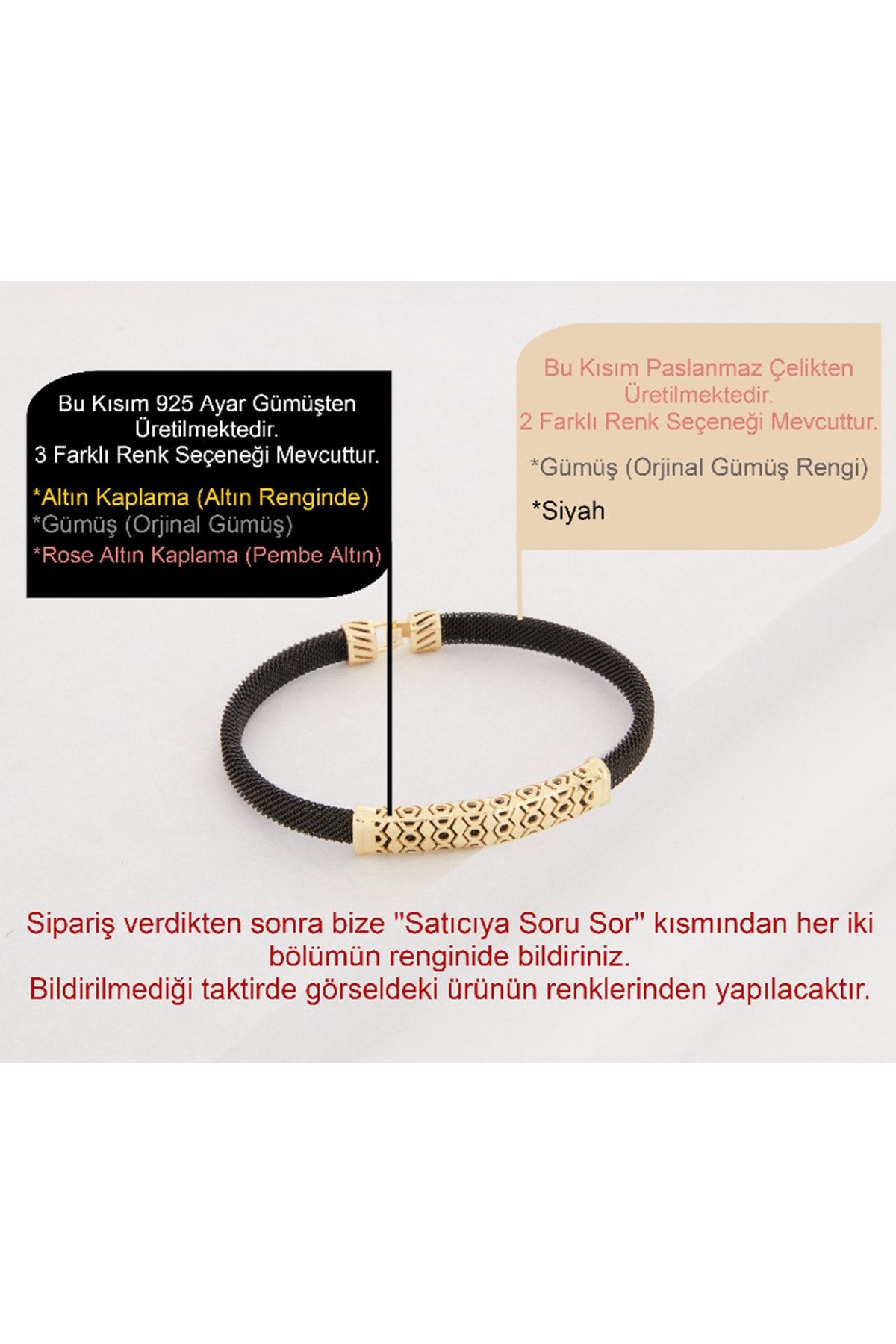 Vog Siyah Çelik V Sarı Gümüş- Hediyelik Sevigilye,Babaya,Arkadaşa Tasarım Erkek Bileklik