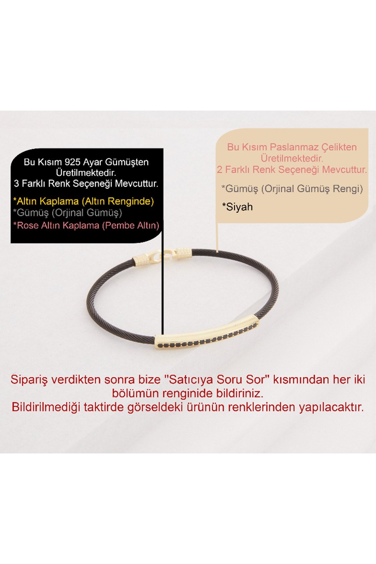 Vog Siyah Çelik V Sarı Gümüş Siyah Oniks Taşlı Hediyelik Sevigilye,Babaya,Arkadaşa Erkek Bileklik