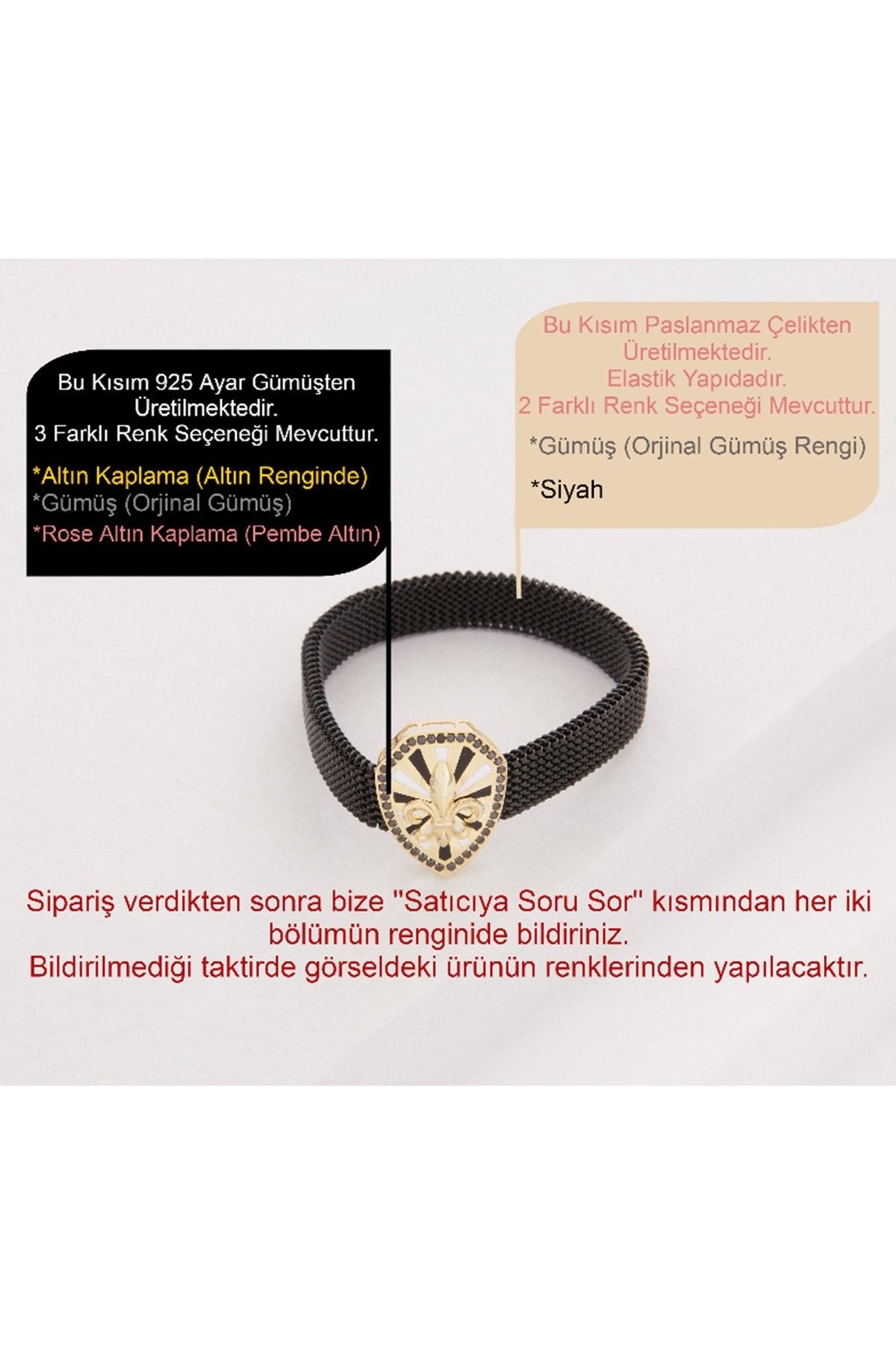 Vog Esnek Çelik V Sarı Fleur De Lis Gümüş Hediyelik Sevgiliye,Babaya,Arkadaşa Elastik Bileklik