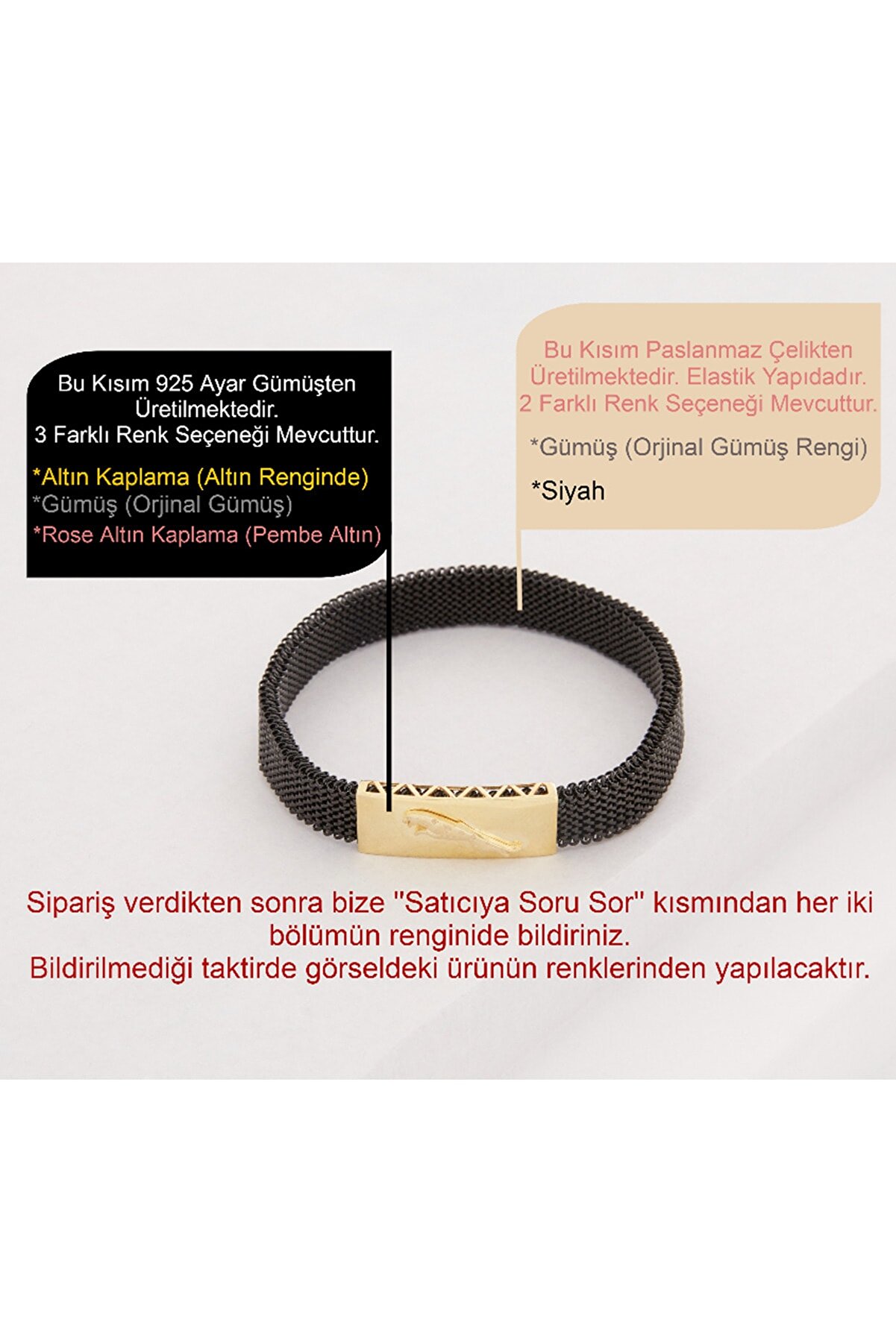 Vog Esnek Çelik V Sarı Gümüş Jaguar Dizayn Hediyelik Sevgiliye,Babaya,Arkadaşa Elastik Bileklik