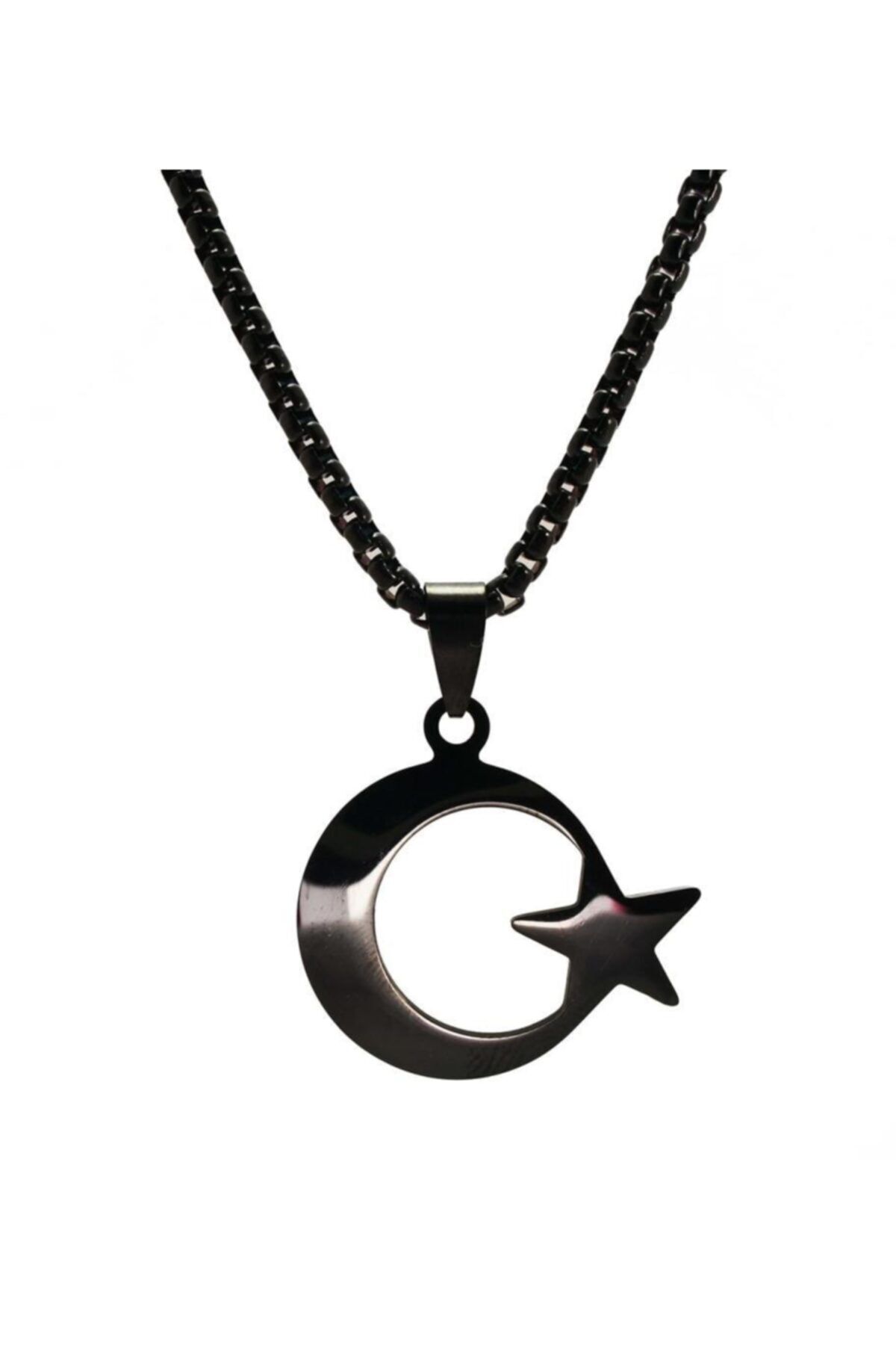 Siyah Ay yıldız Bayrak Çelik Erkek Kolye Zincir - Sevgiliye - Eşe- Babaya - Arkadaşa Kolye