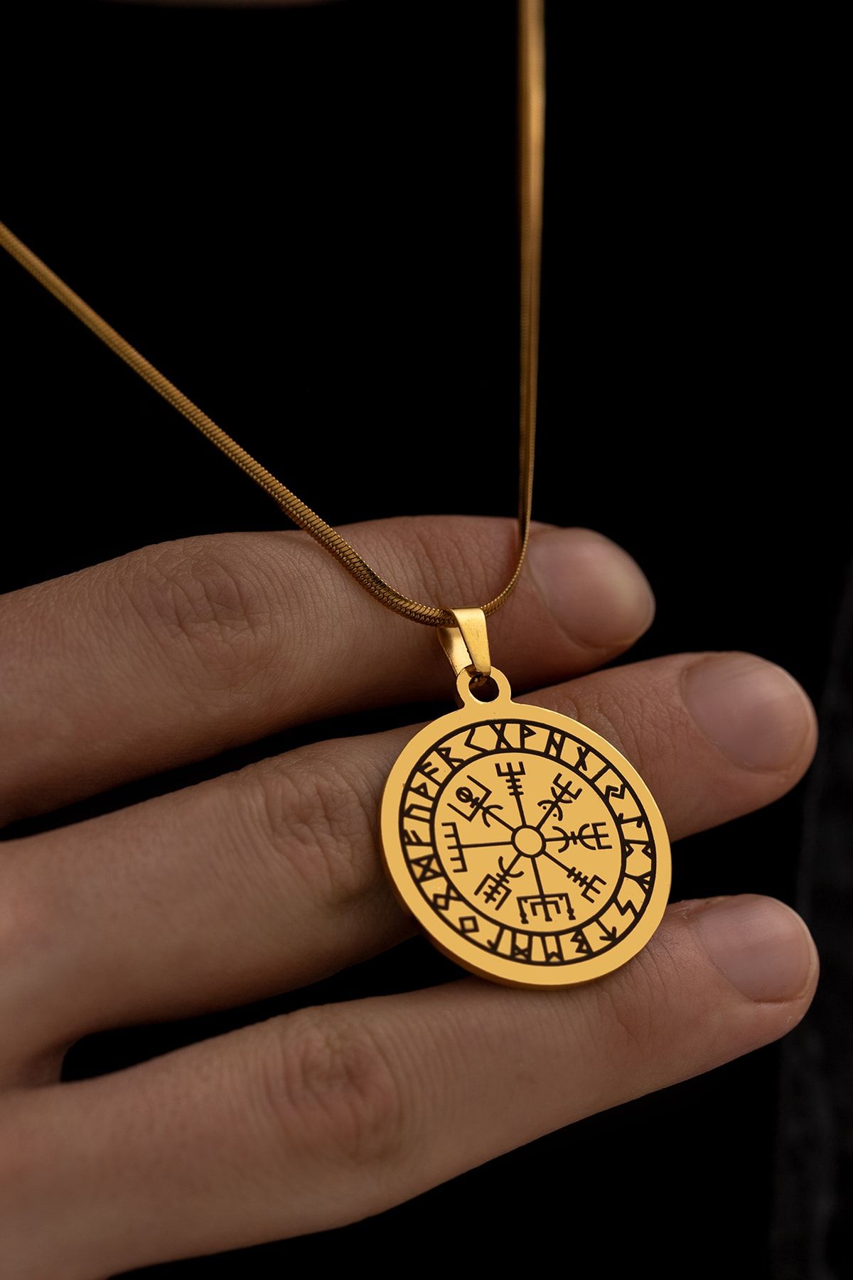 Viking Pusulası Model Sarı Renk Erkek Çelik Kolye - Sevgiliye - Eşe- Babaya - Arkadaşa Kolye