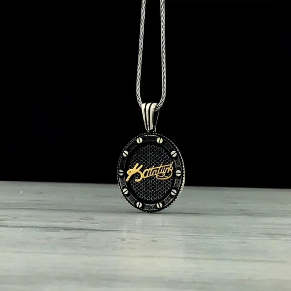 Mustafa Kemal Atatürk Oval Model Unisex 925 Ayar Gümüş Kolye Zincir