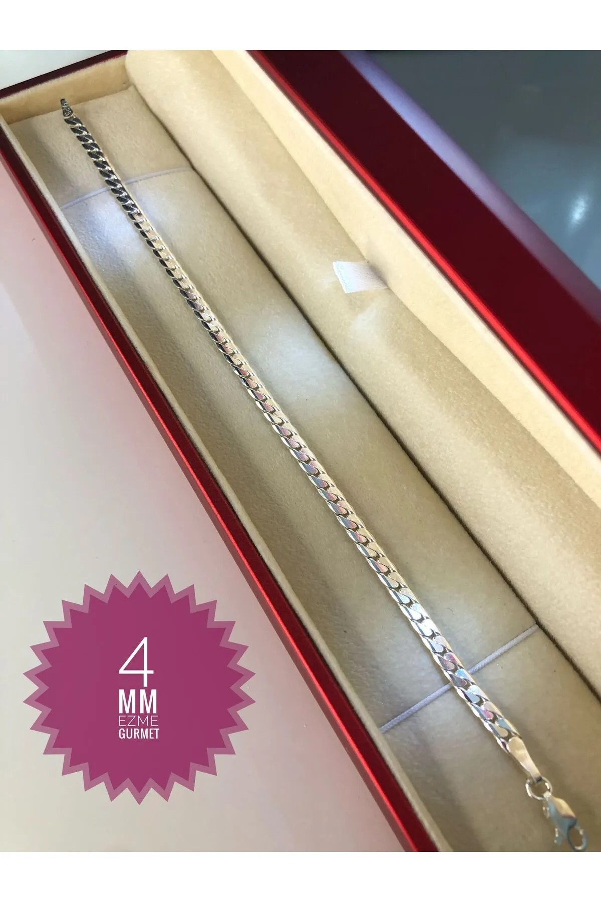 Erkek Bileklik 4mm Ezme Gurmet Italy Erkek 925 Gümüş Bileklik • Işıklı Kutuda Sevgiliye • Eşe