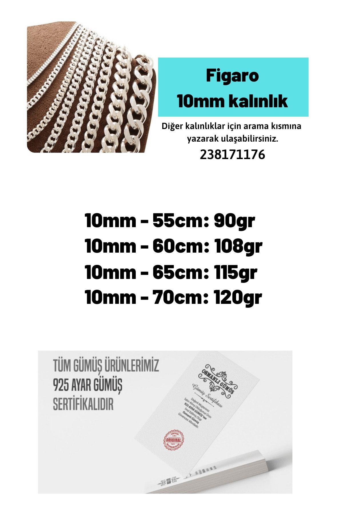 Vog 10 Mm Figaro Model 925 Ayar Gümüş Erkek Kolye Zincir Modelleri