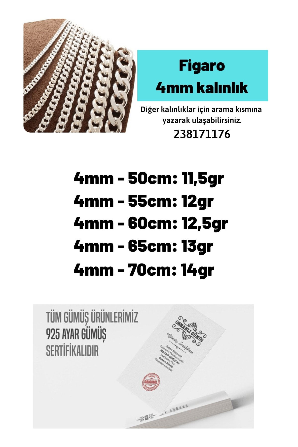 Vog  4mm Figaro Model 925 Ayar Gümüş Erkek Kolye Zincir Modelleri