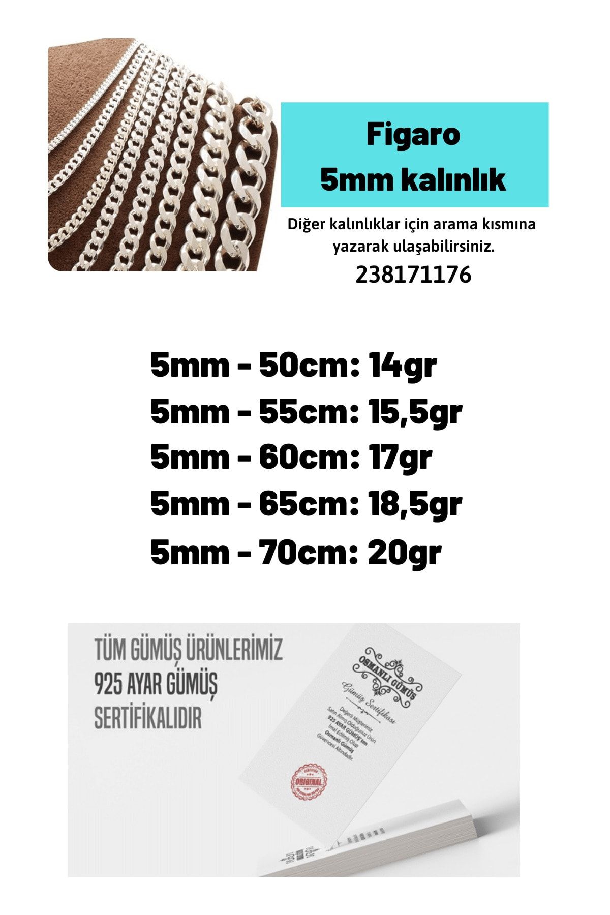 Vog 5mm Figaro Model 925 Ayar Gümüş Erkek Kolye Zincir Modelleri