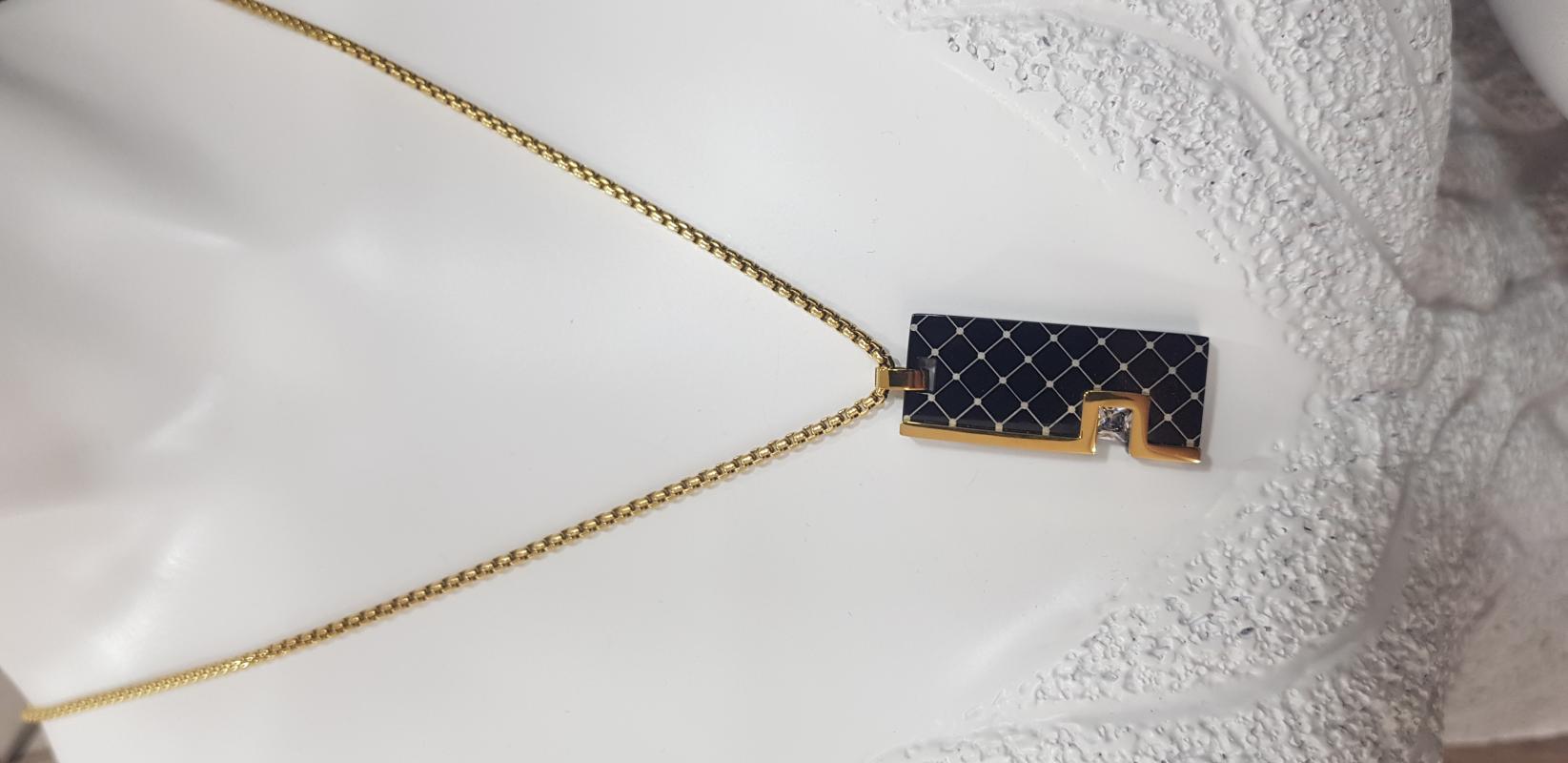 Vog Geometrik Çizim Taş Detaylı Çift Renk Unisex Sevgiliye Eşe Arkadaşa Hediye Kolye