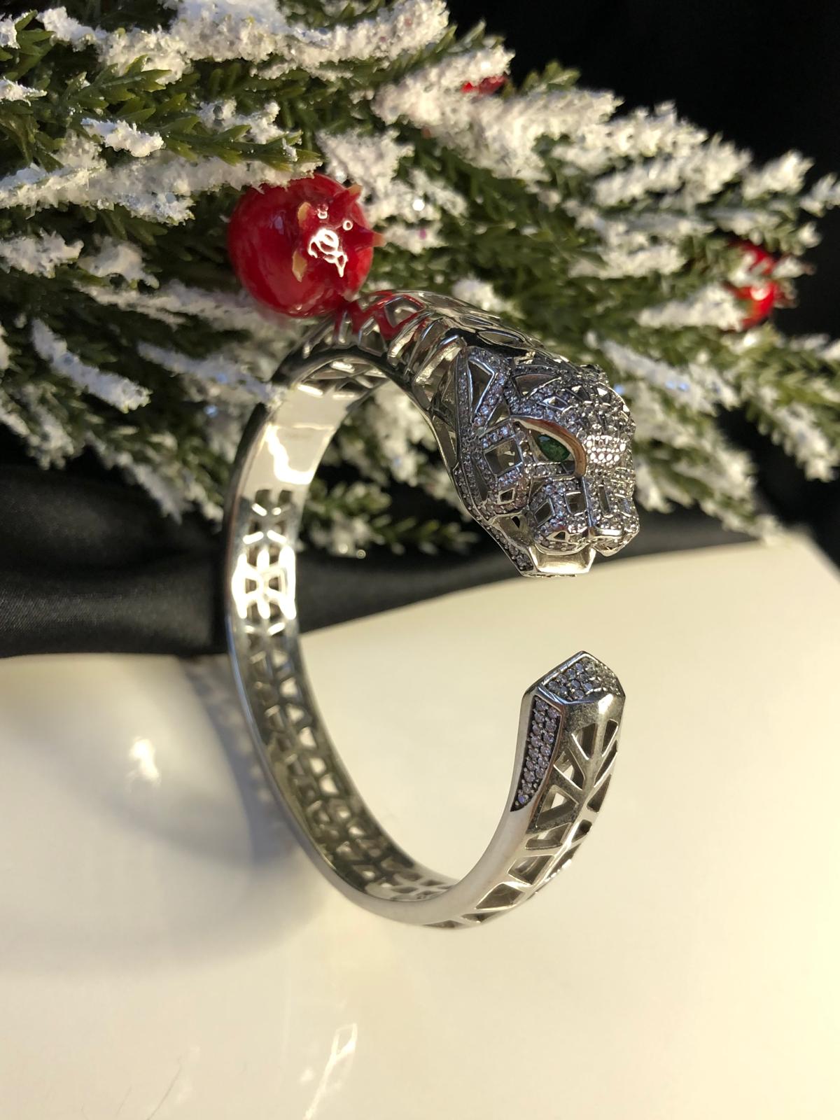 Cartier’s Tasarım Jaguar Panter İtalyan 925 Ayar Gümüş • Sevgiliye • Eşe • Anneye Bileklik