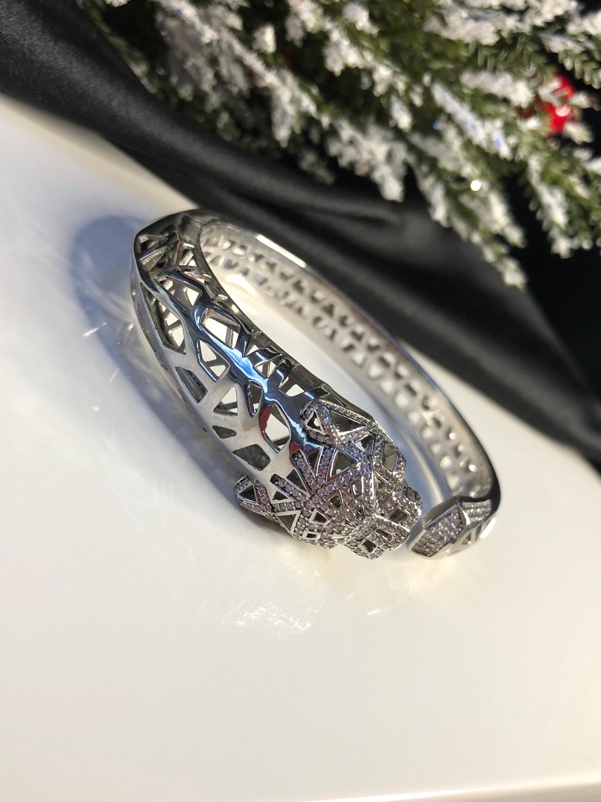 Cartier’s Tasarım Jaguar Panter İtalyan 925 Ayar Gümüş • Sevgiliye • Eşe • Anneye Bileklik
