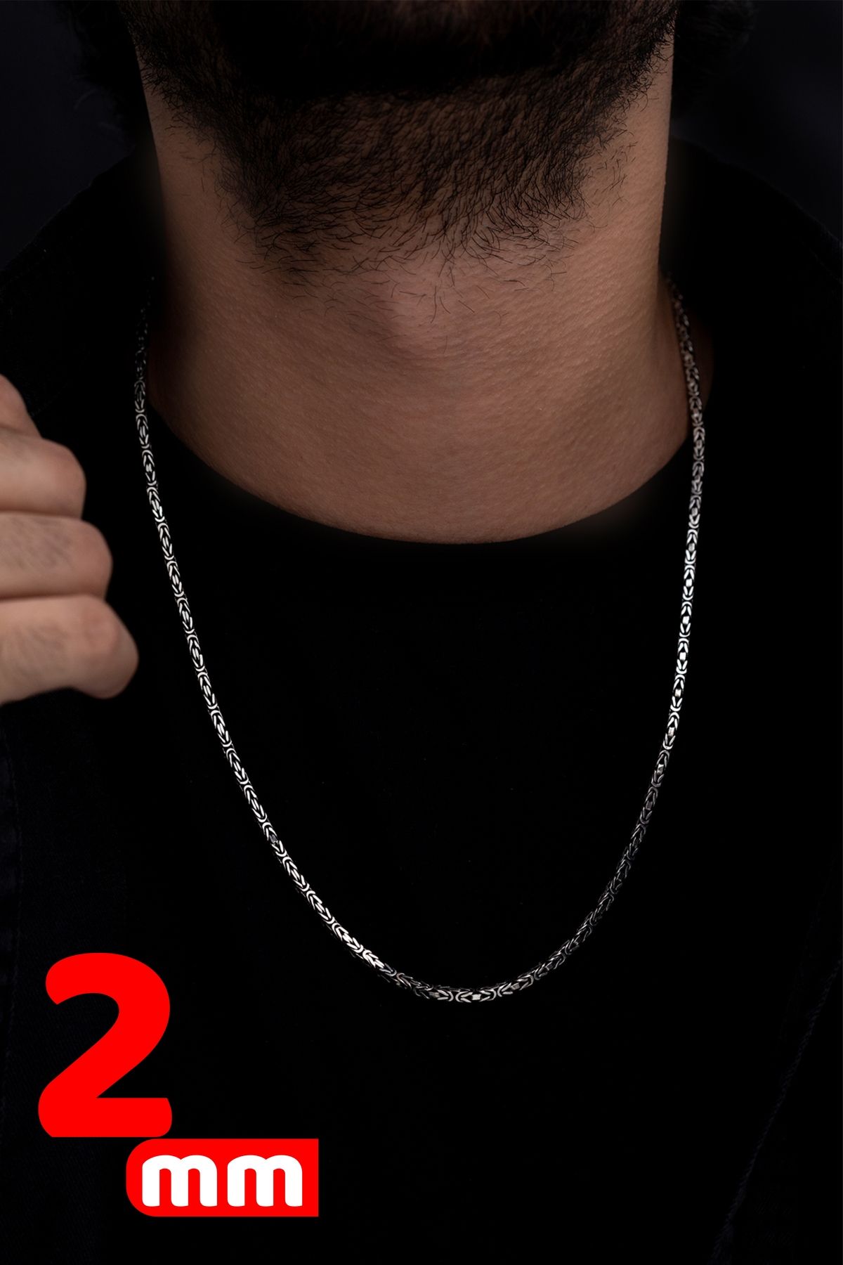 2mm Kare Kral Zincir 925 Ayar Gümüş Kolye Işıklı Kutuda 