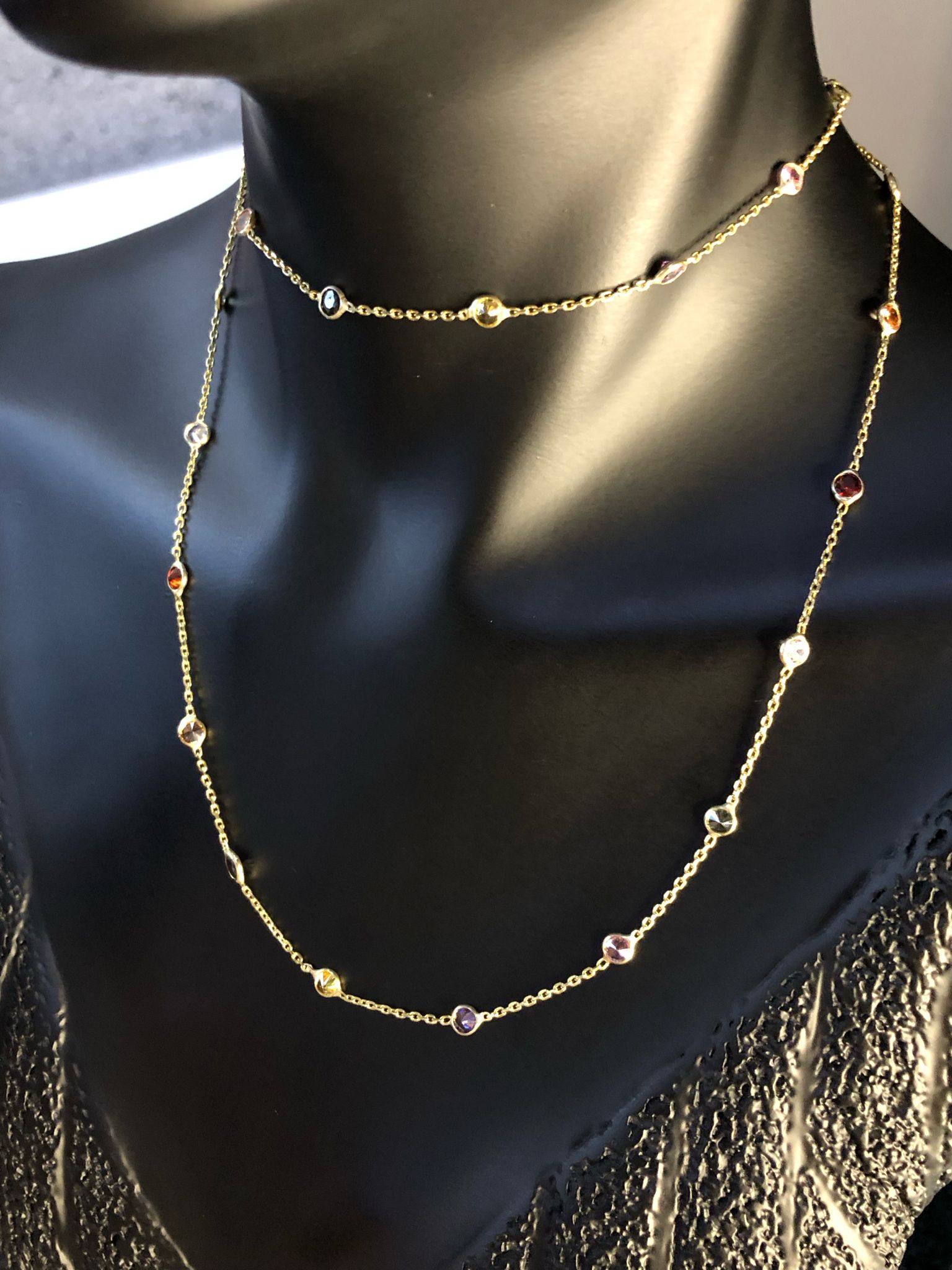 Vog Mix Renkli Zirconia Taşlı Uzun Boy 70 Cm Gold Renk 925 Ayar Gümüş Kolye