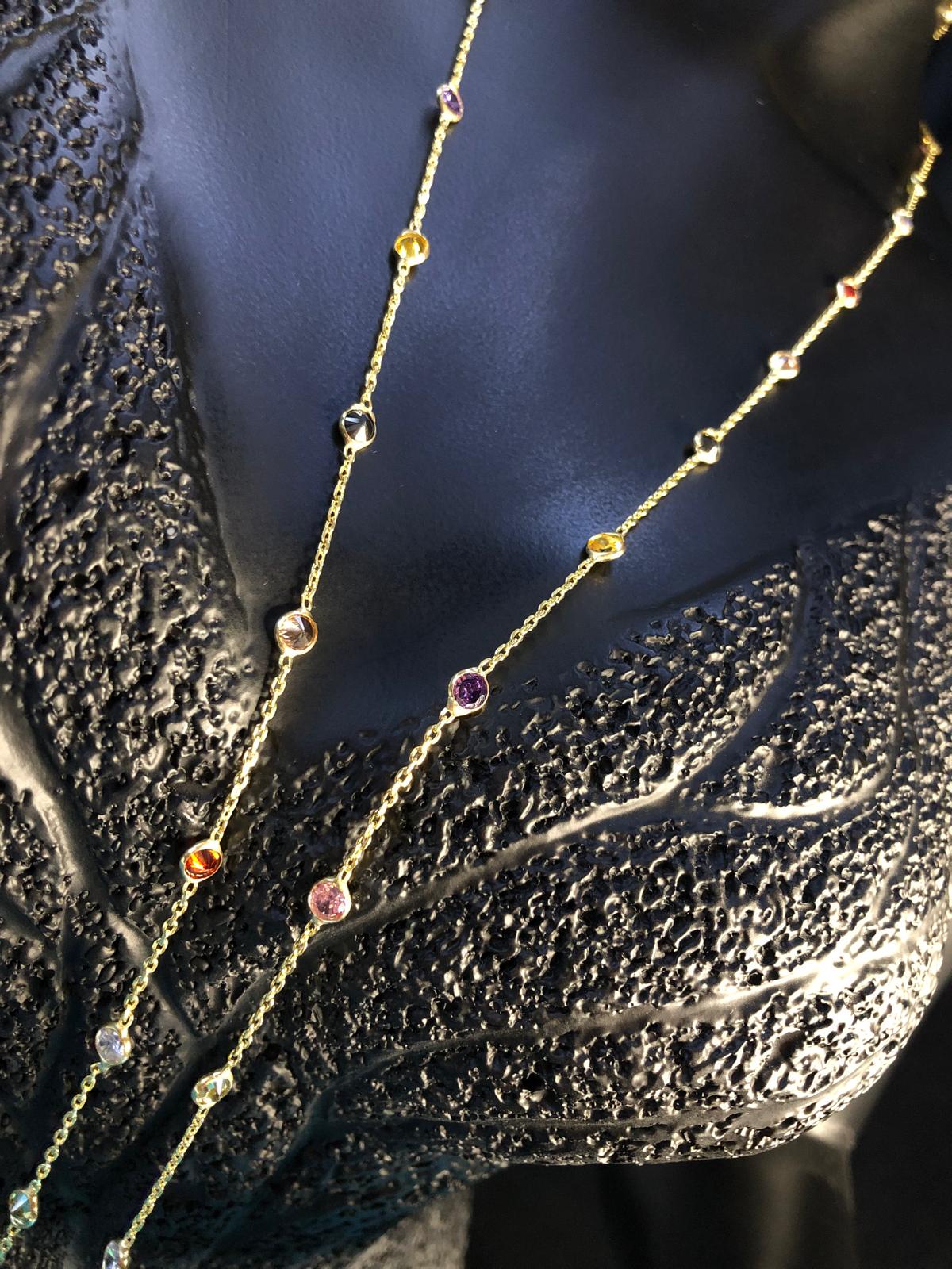 Vog Mix Renkli Zirconia Taşlı Uzun Boy 112 Cm Gold Renk 925 Ayar Gümüş Kolye