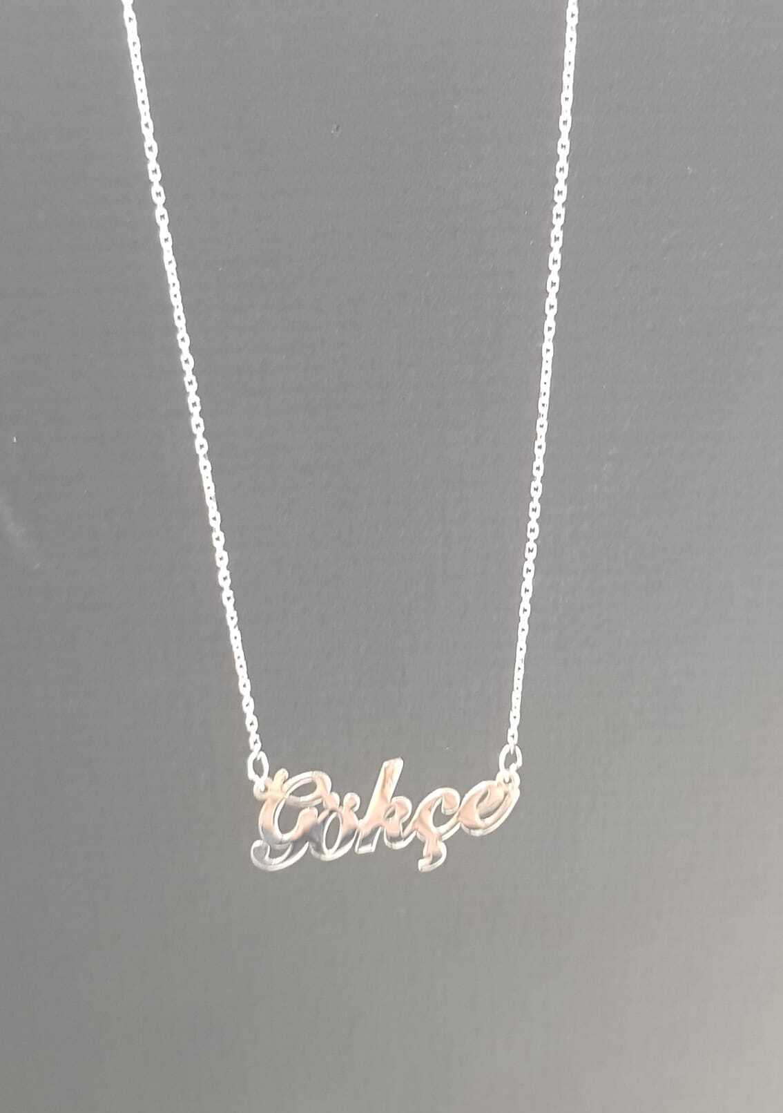 Vog Kişiye Özel Tasarım Gökçe Yazılı Isim Kolye 925 Ayar Gümüş Beyaz Renk Sarı,roze Renk Seçenek