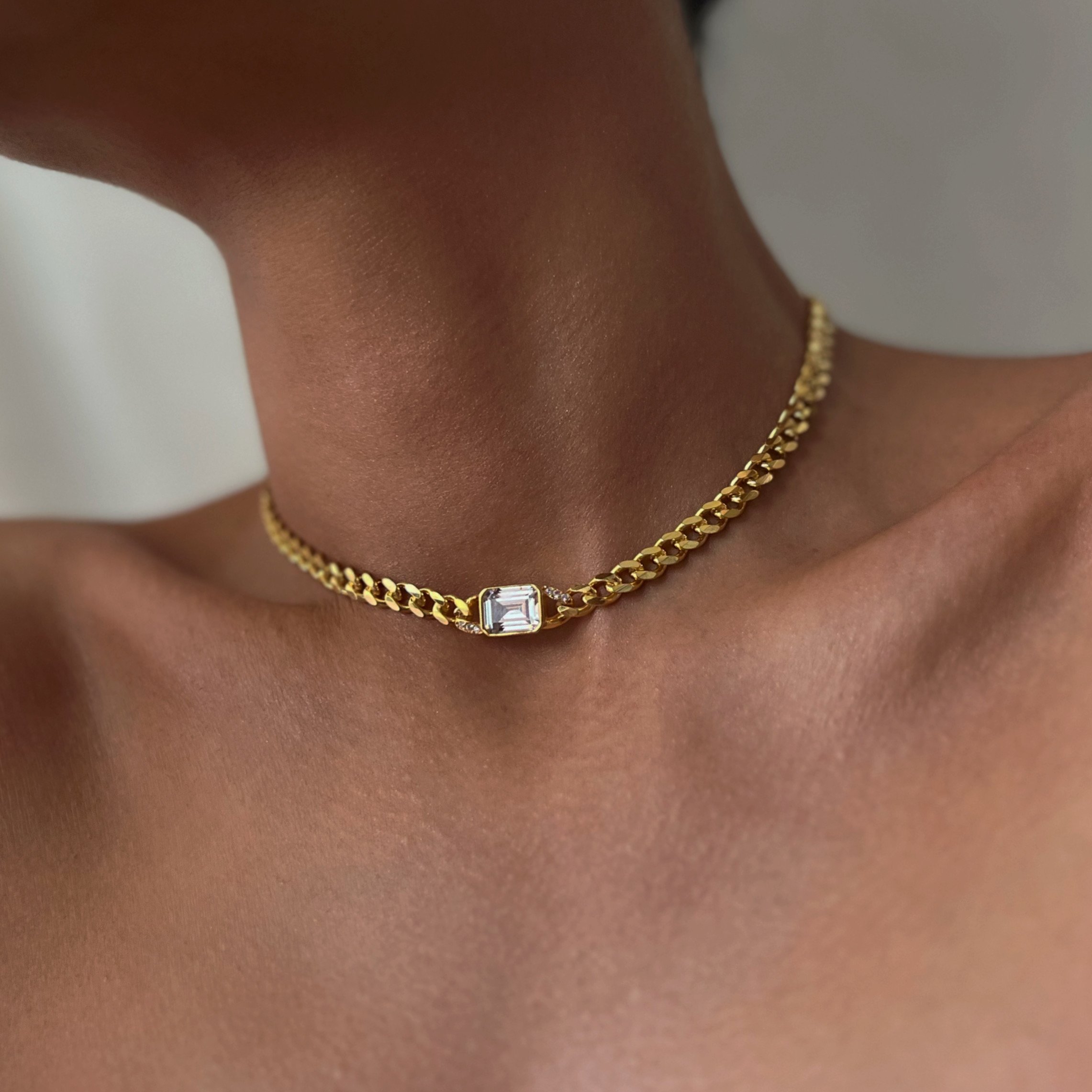 Vog Gürmet Zincirli Baget Zirkonia Taşlı Şık Tasarım 925 Ayar Gümüş Choker Kolye