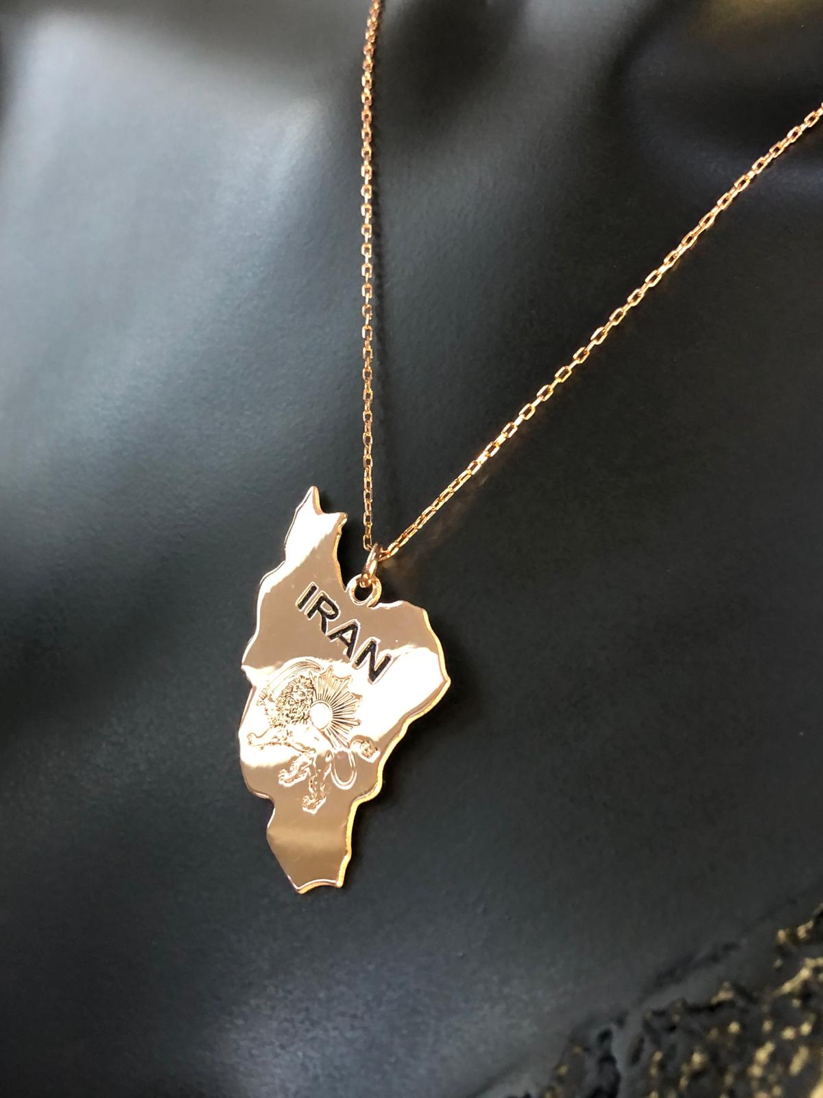 Vog İran (Pehlevi Aslanı) Haritası Bayrağı Rose Renk 925 Ayar Gümüş Ülke Kolye