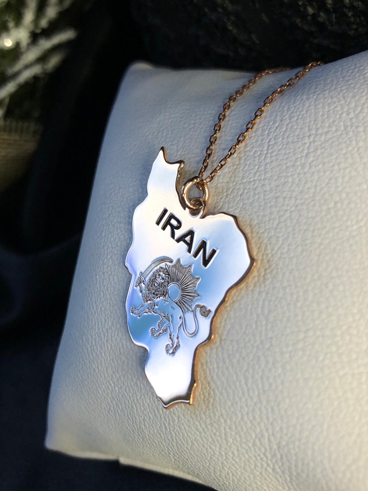 Vog İran (Pehlevi Aslanı) Haritası Bayrağı Rose Renk 925 Ayar Gümüş Ülke Kolye