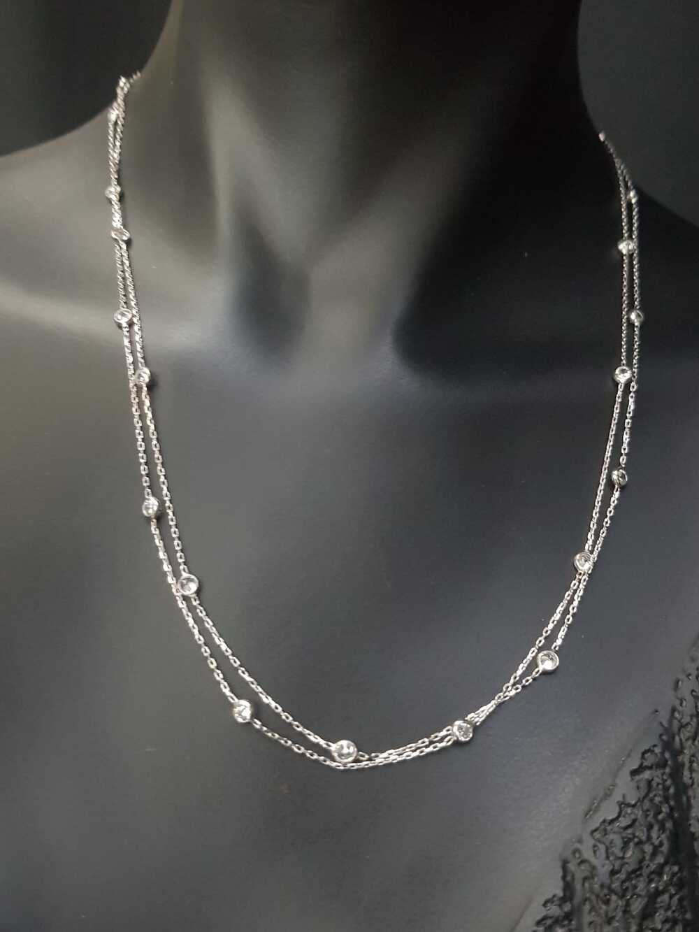 Vog Zirconia Ufak Taşlı Uzun Boy 90 Cm Beyaz Renk 925 Ayar Gümüş Sevgiliye,Anneye,Arkadaşa Kolye