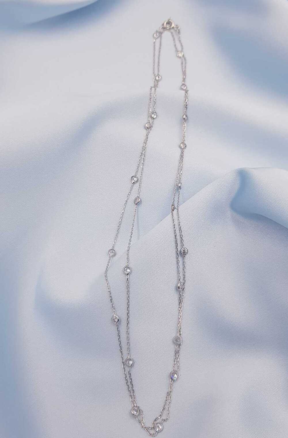 Vog Zirconia Ufak Taşlı Uzun Boy 90 Cm Beyaz Renk 925 Ayar Gümüş Sevgiliye,Anneye,Arkadaşa Kolye