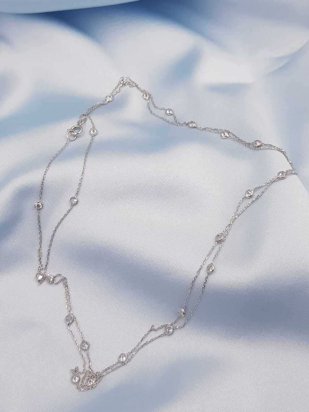 Vog Zirconia Ufak Taşlı Uzun Boy 90 Cm Beyaz Renk 925 Ayar Gümüş Sevgiliye,Anneye,Arkadaşa Kolye