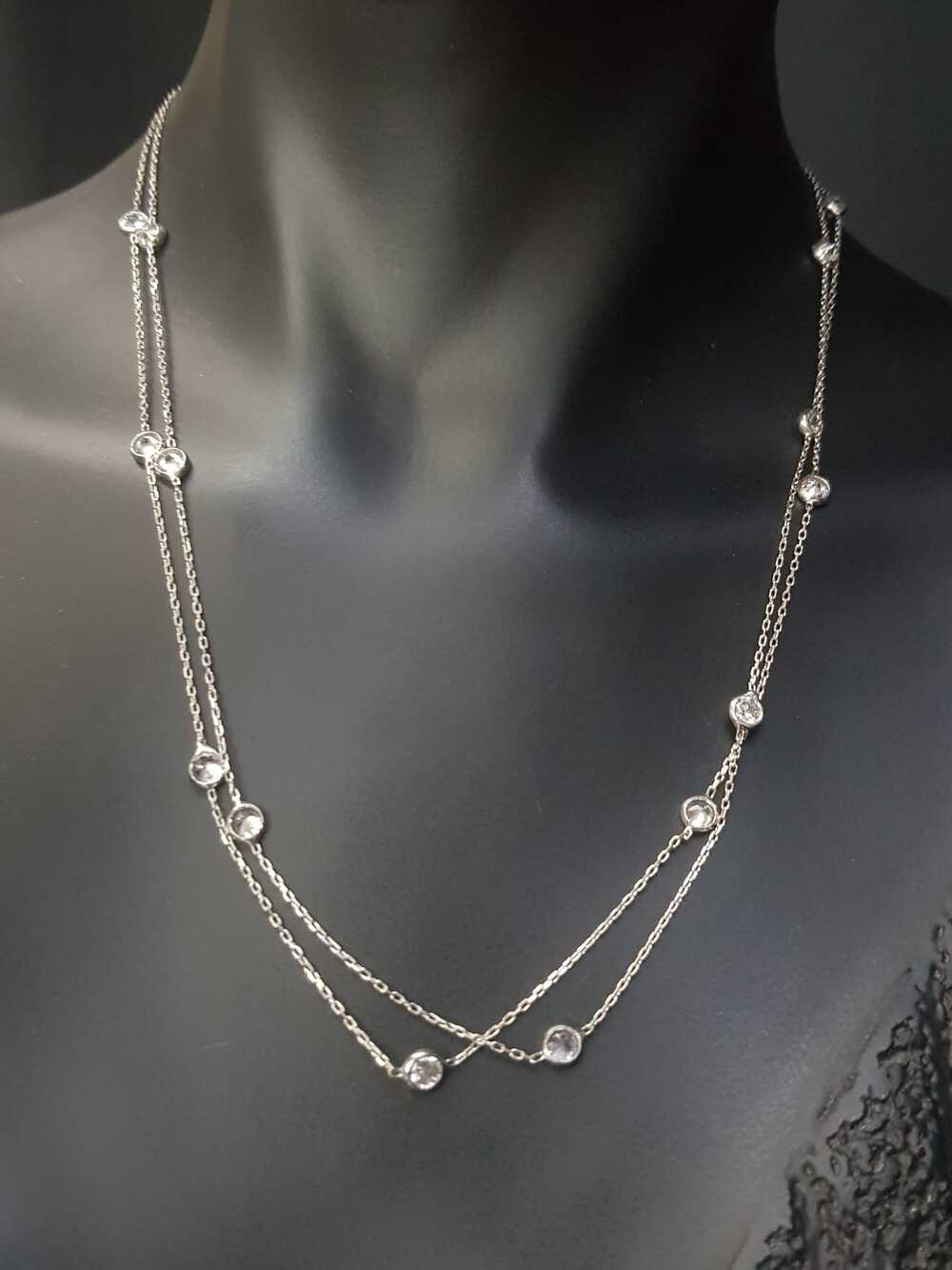 Vog Zirconia Büyük Taşlı Uzun Boy 90 Cm Beyaz Renk 925 Ayar Gümüş Sevgiliye,Anneye,Arkadaşa Kolye