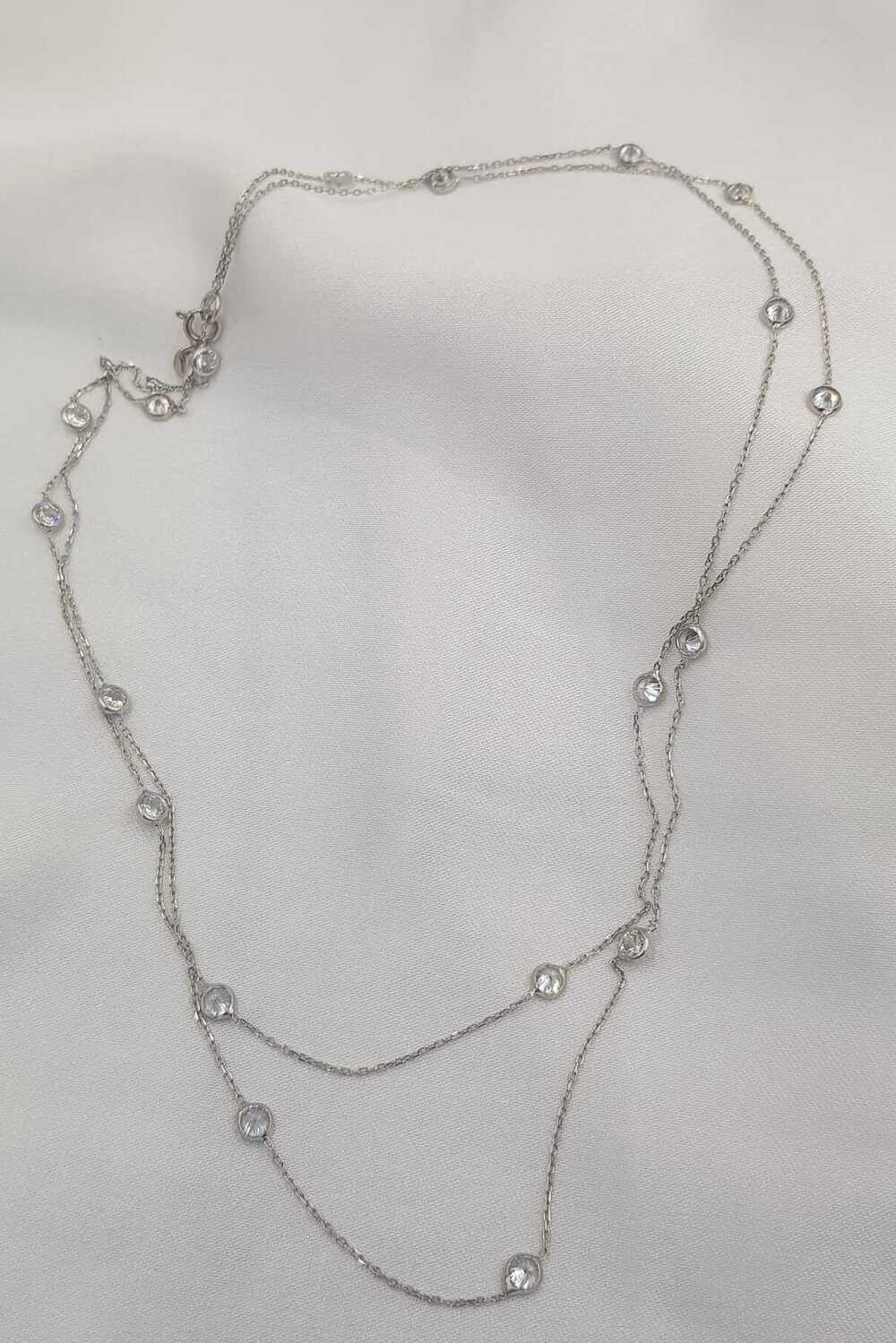 Vog Zirconia Büyük Taşlı Uzun Boy 90 Cm Beyaz Renk 925 Ayar Gümüş Sevgiliye,Anneye,Arkadaşa Kolye