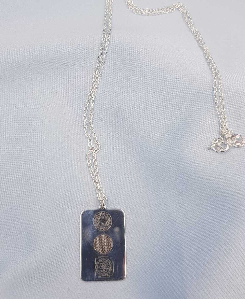 Hz.Süleymanın Mührü,Yaşam Çiçeği V Sri Yantra 925 Ayar Gümüş Mucize Sayılar Kolyesi