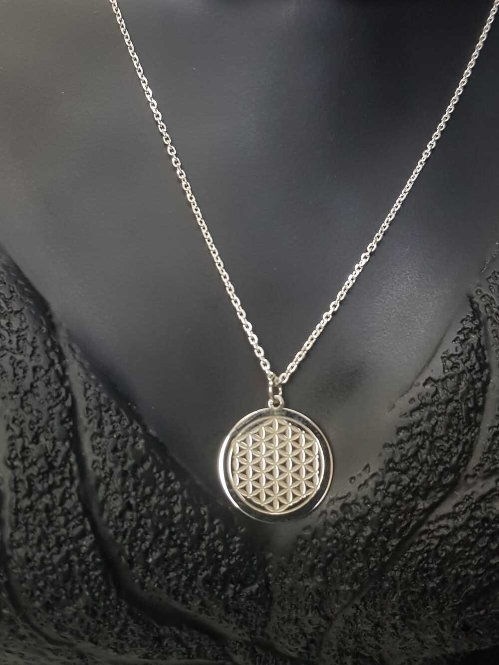 Vog Sri Yantra V Yaşam Çiçeği 925 Ayar Gümüş Çift Yönlü Kazıma Kolye