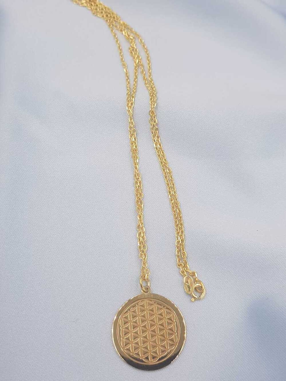 Kadın Gümüş Kolye - Sri Yantra V Yaşam Çiçeği Gold Renk 925 Ayar Çift Yönlü Kolye