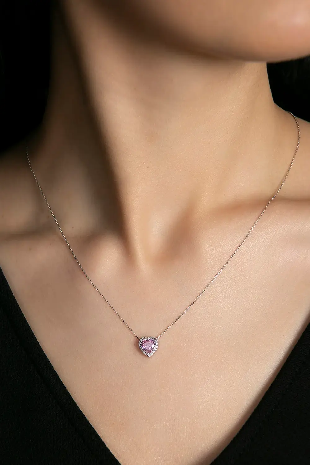 Swarovski Pembe Kalp Taşlı Pandora’s Model Gümüş • Sevgiliye • Eşe • Anneye Hediye Kolye