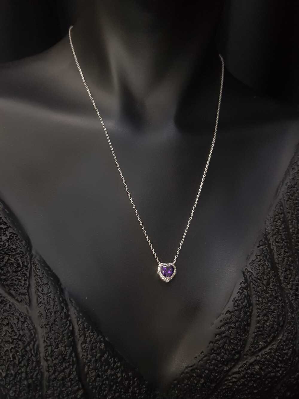  Vog Swarovski Taşlı Pandora’s Model Ametis Kalp Taş Detay Gümüş Sevgiliye,Arkadaşa Kolye