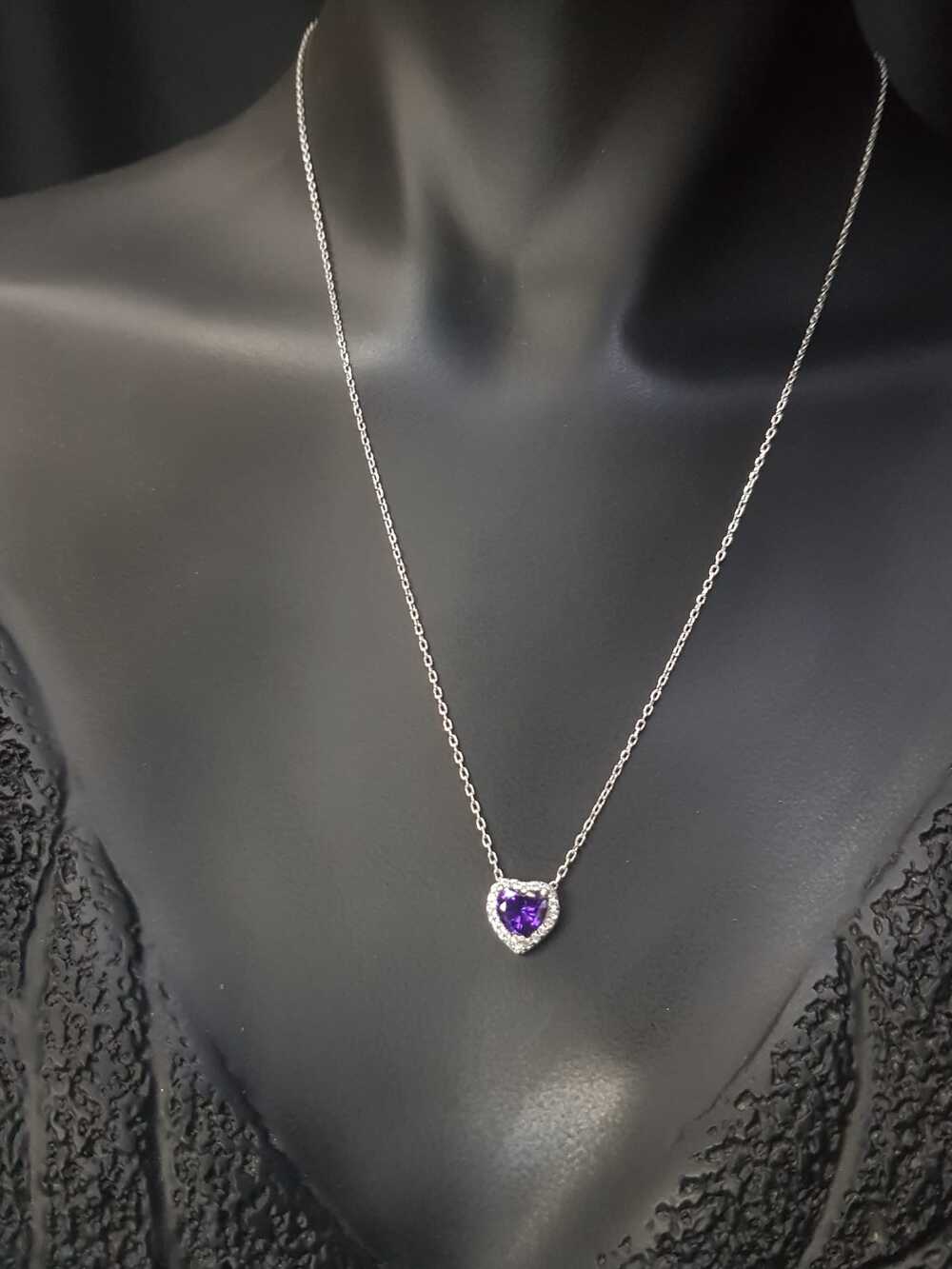  Vog Swarovski Taşlı Pandora’s Model Ametis Kalp Taş Detay Gümüş Sevgiliye,Arkadaşa Kolye