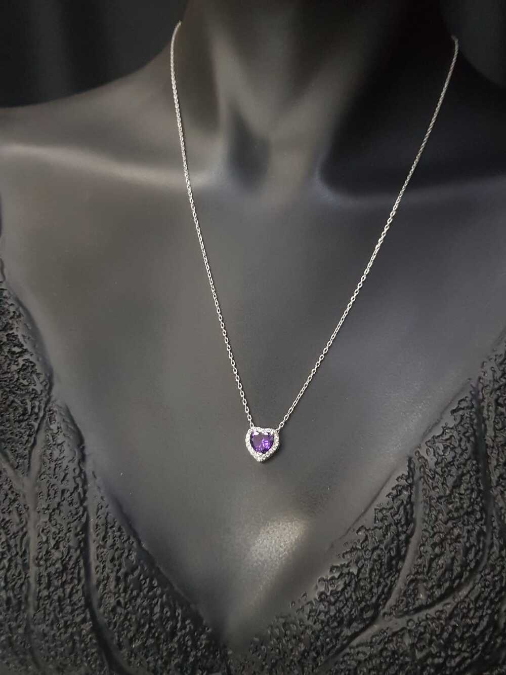  Vog Swarovski Taşlı Pandora’s Model Ametis Kalp Taş Detay Gümüş Sevgiliye,Arkadaşa Kolye