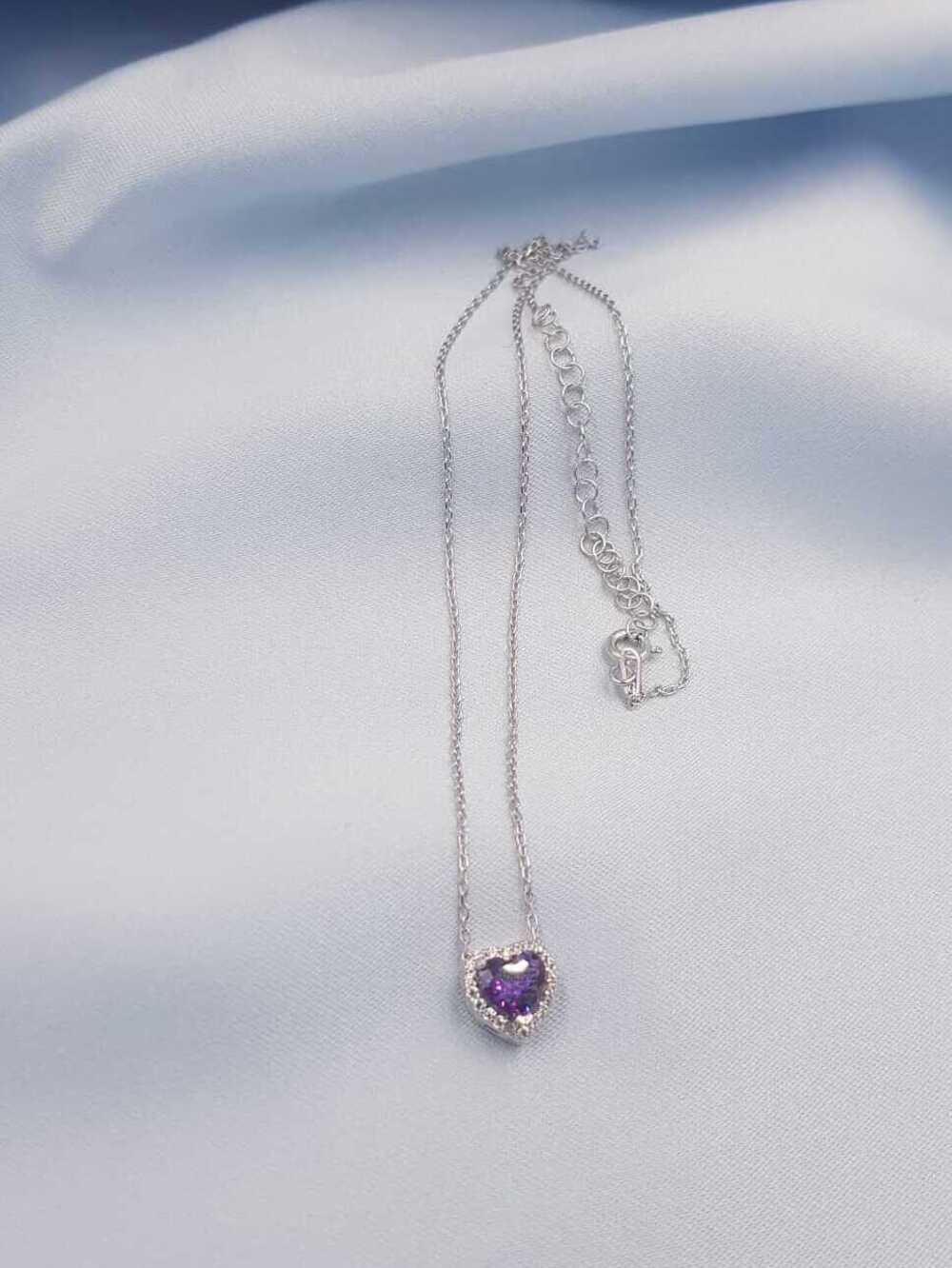  Vog Swarovski Taşlı Pandora’s Model Ametis Kalp Taş Detay Gümüş Sevgiliye,Arkadaşa Kolye
